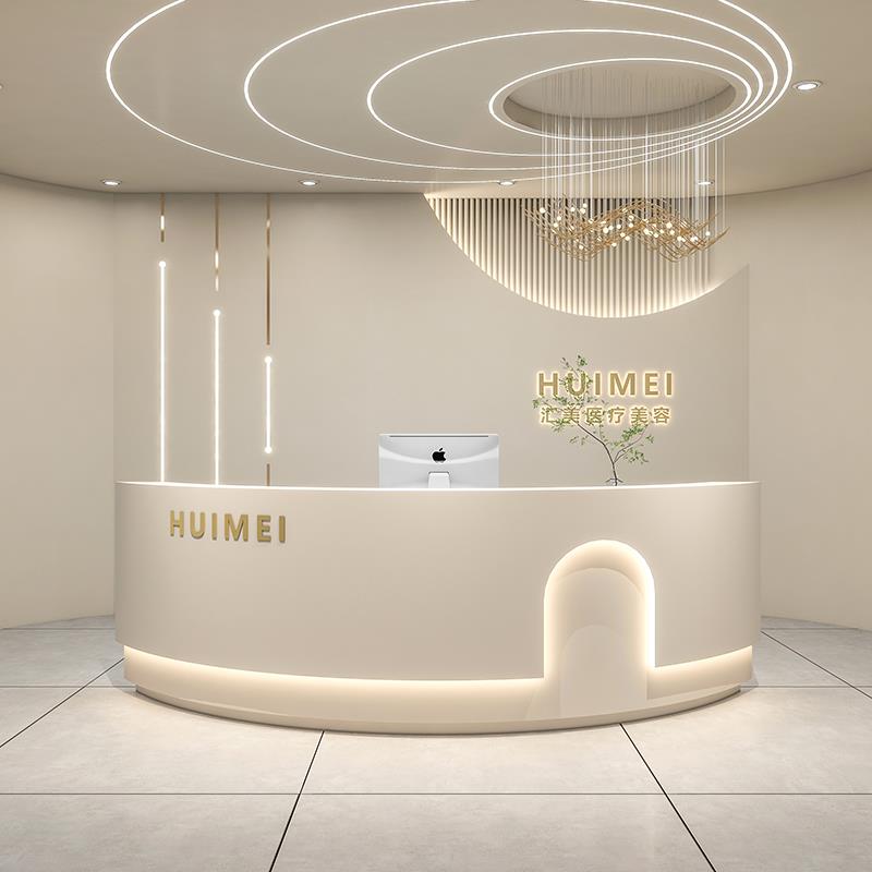 简约服装店美容院吧台收银台公司酒店舞蹈室瑜伽馆弧形前台接待台