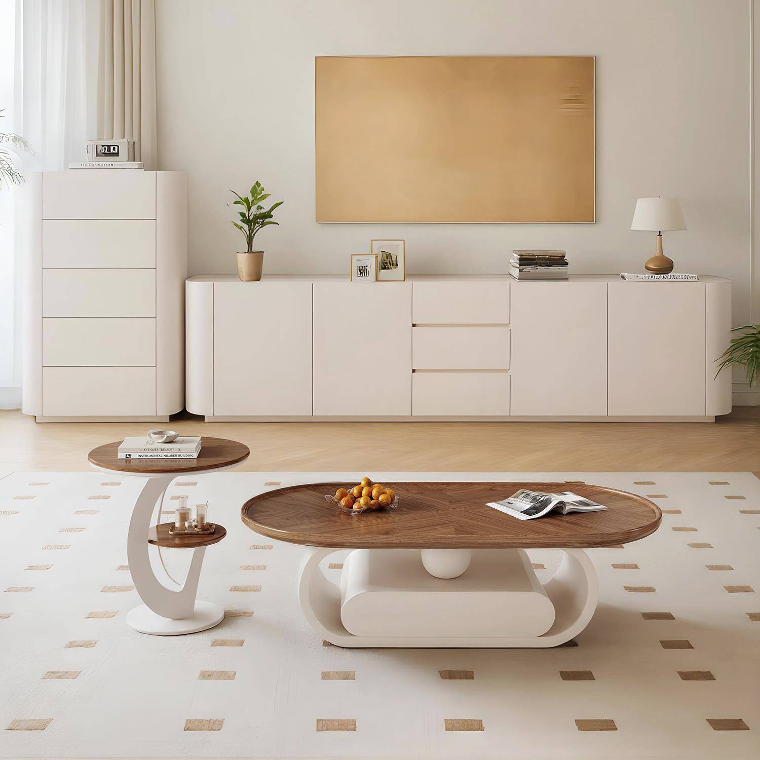 纯实木电视柜茶几组合现代简约小户型客厅岩板落地电视柜高款60cm