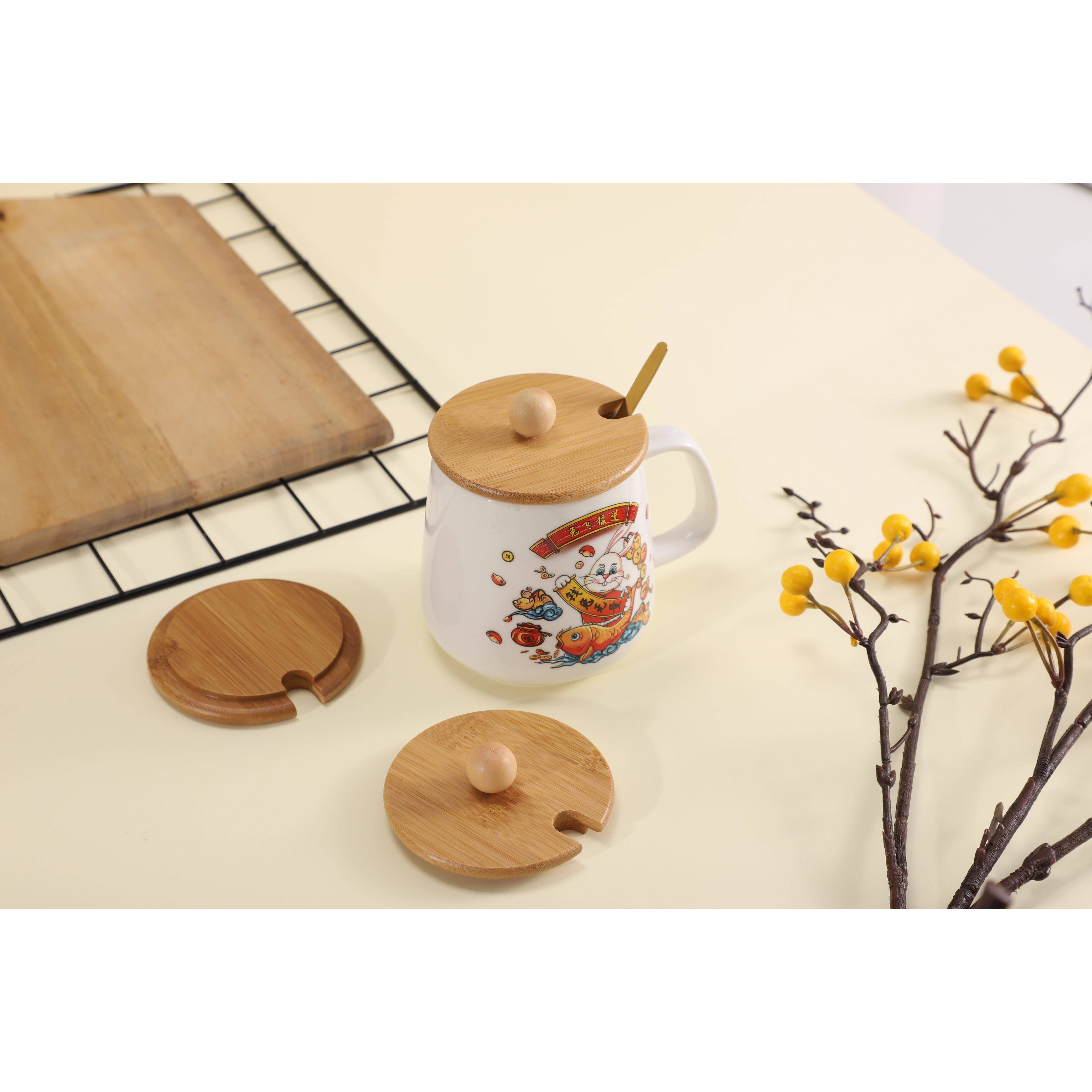 圆形早餐杯马克杯陶瓷杯玻璃杯竹木杯盖单卖防尘水杯盖子配件通用