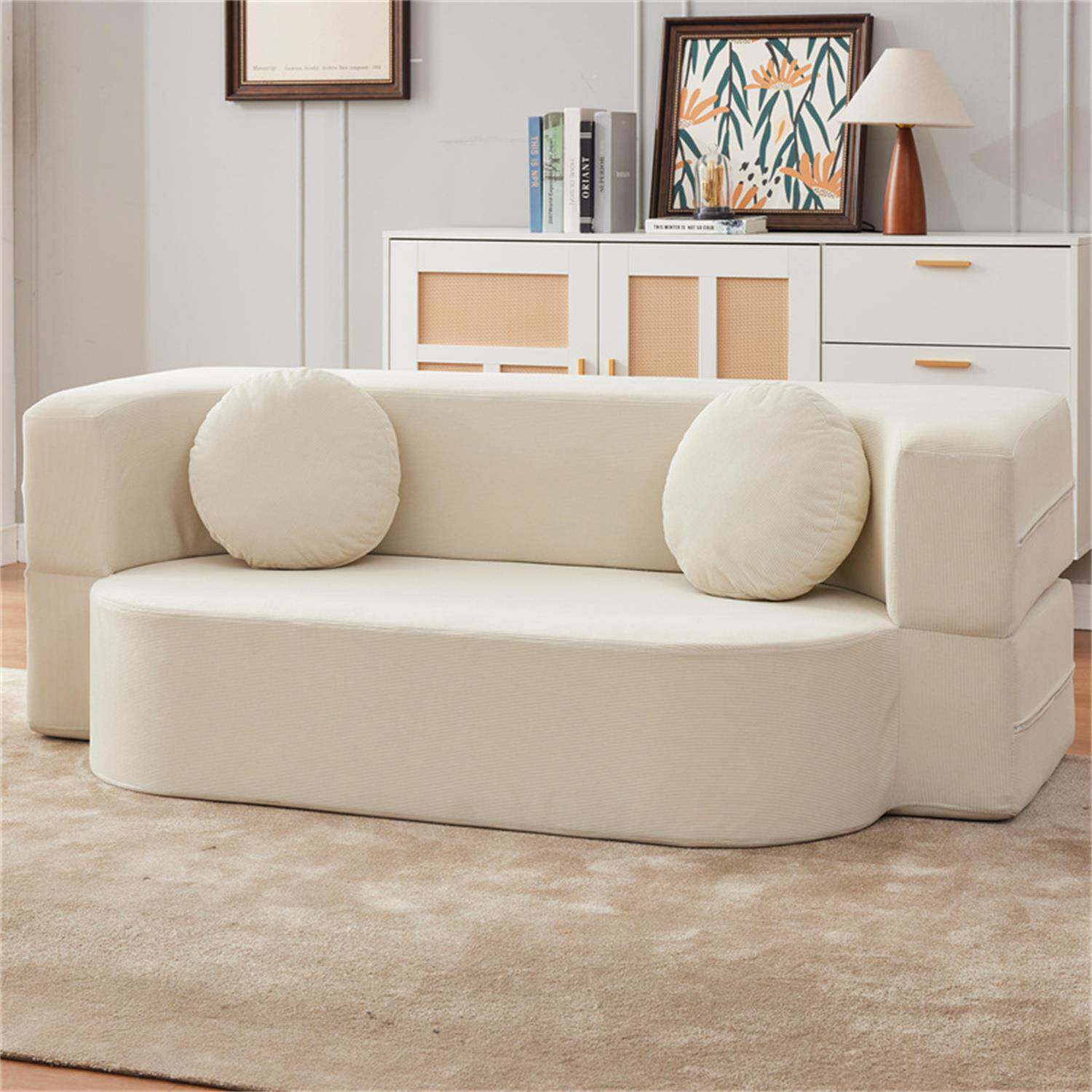 中古风模块化布艺沙发客厅小户型复古真空压缩折叠拆洗两用沙发床