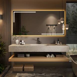 意式极简浴室柜组合岩板热弯一体盆卫生间陶瓷洗漱台洗手池洗脸盆