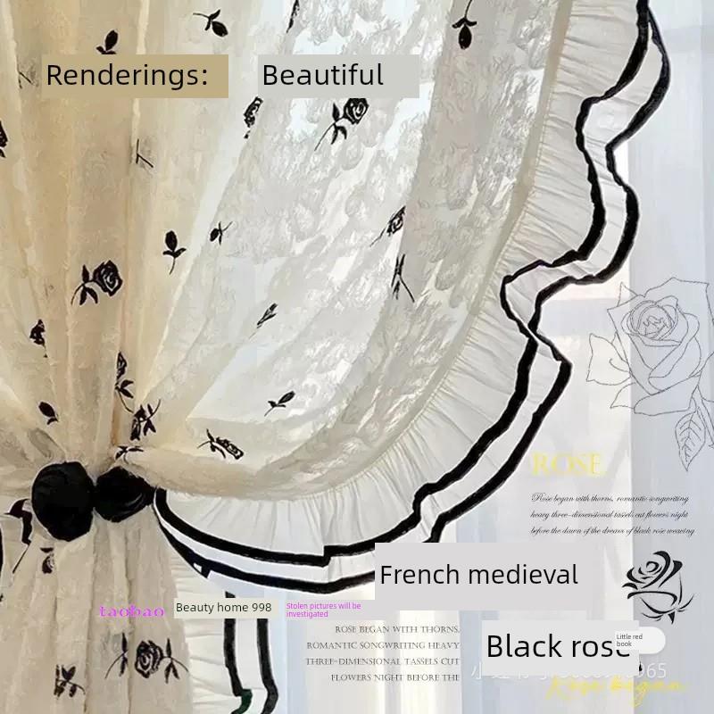 新窗帘蕾丝白色蕾丝中世纪风格黑色和白色米色装饰垂直边缘窗纱蕾
