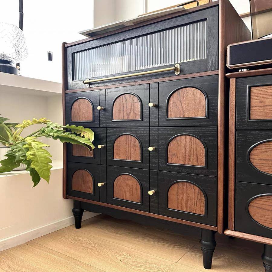 法式复古实木斗柜客厅靠墙电视柜旁小边柜卧室床尾柜子山野