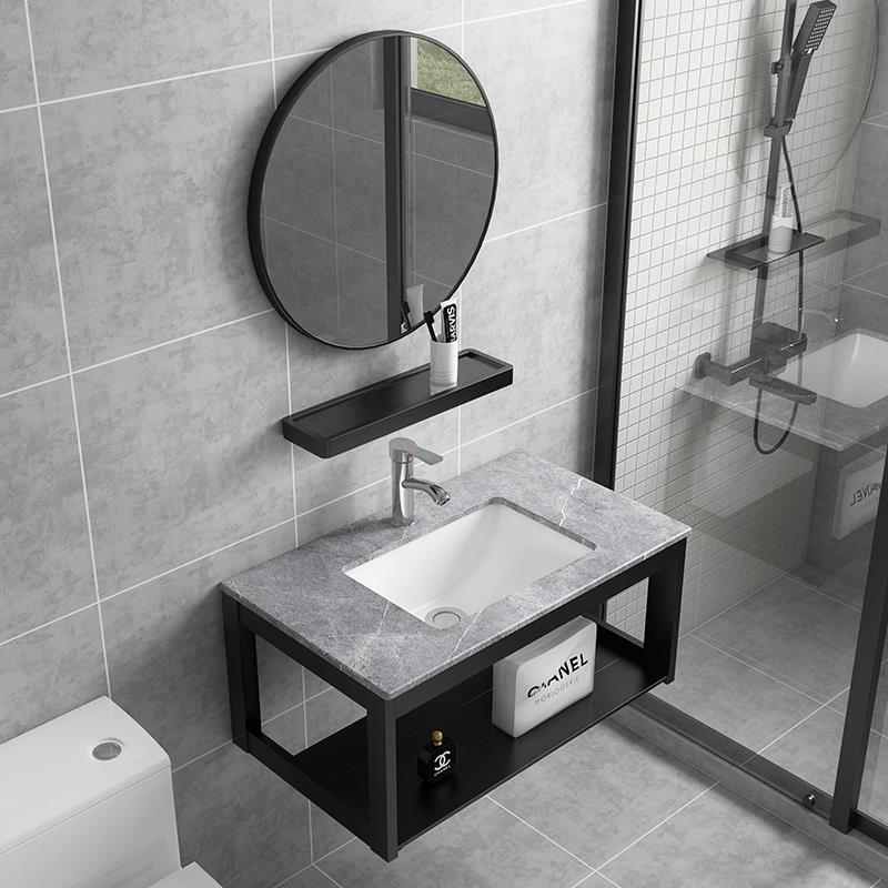 太空铝简易洗脸盆小户型挂墙式洗手盆柜组合卫生间家用陶瓷洗漱台