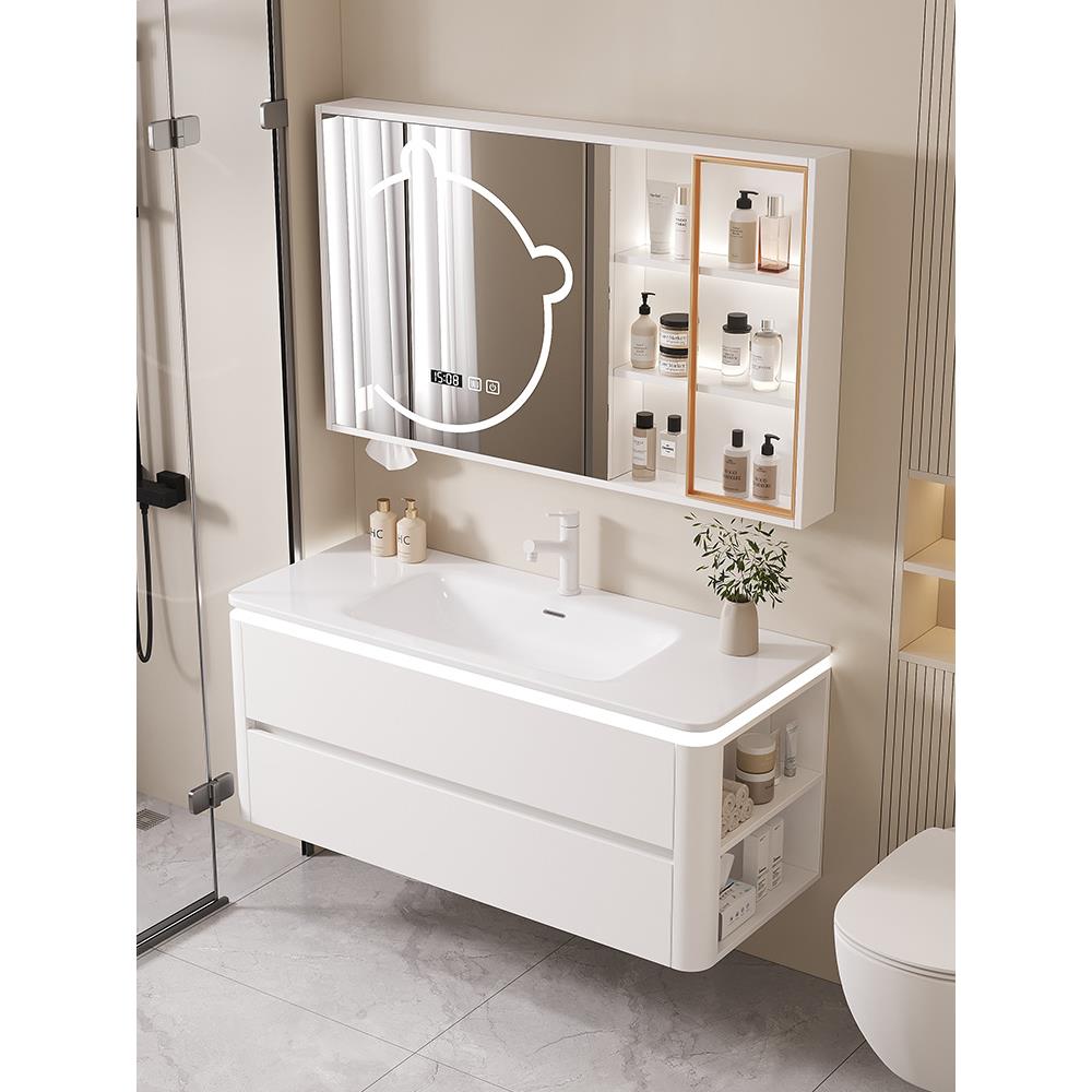 法式奶油风浴室柜组合陶瓷一体盆洗脸盆柜智能洗手盆卫生间洗漱台