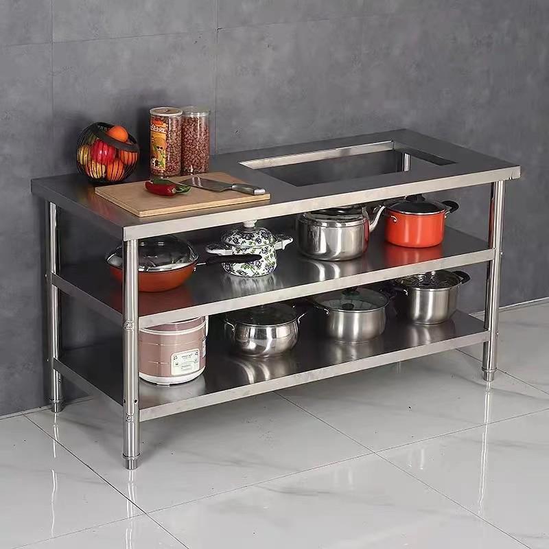 嵌入开孔08厚不锈钢厨房煤天然气灶家用租房切菜灶台置物架工作台