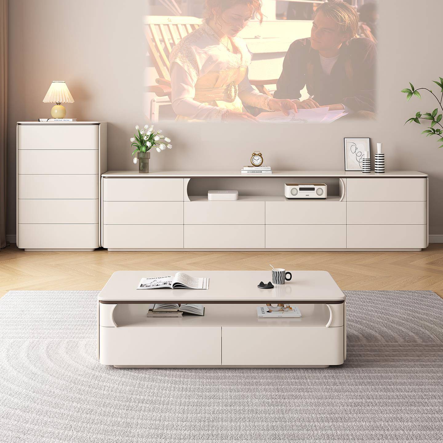 纯实木落地电视柜茶几组合现代简约小户型家用客厅高款落地收纳柜