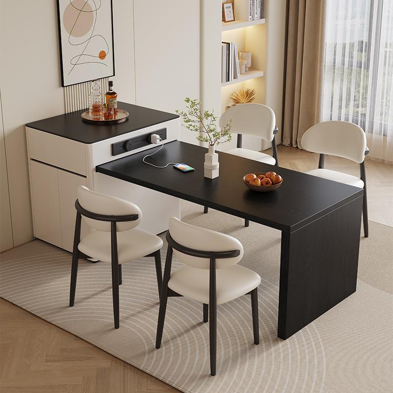 实木岛台餐桌一体家用高级岩板餐桌现代简约可伸缩小户型客厅岛台