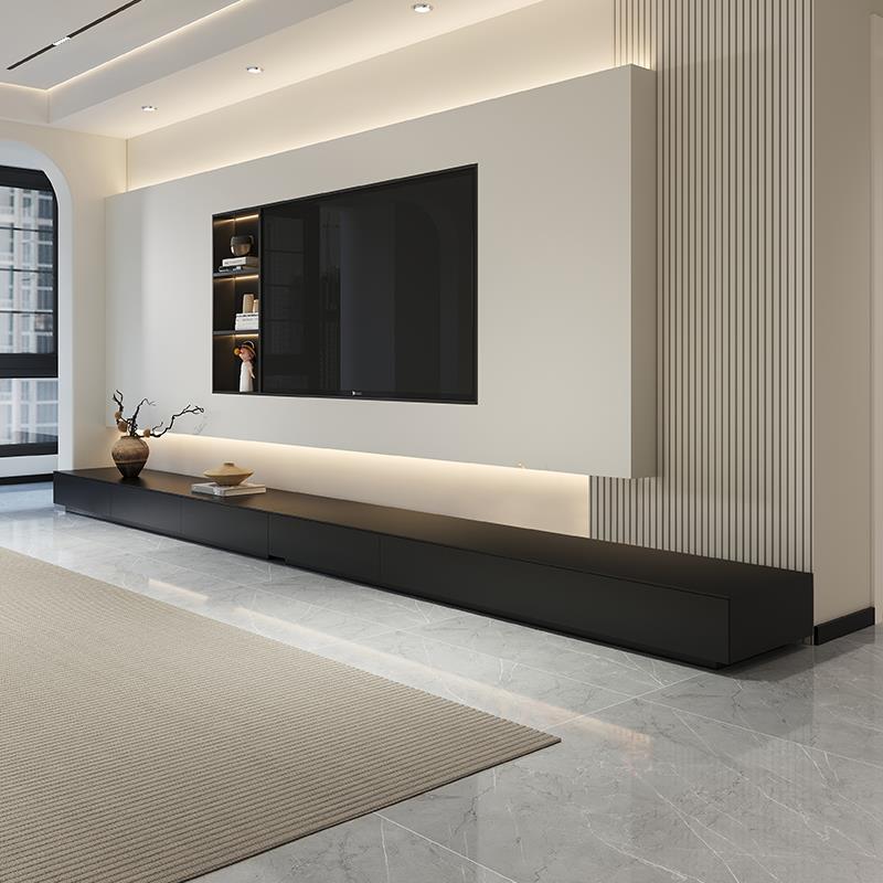 意式极简黑色岩板电视柜茶几组合现代简约客厅家用落地电视柜高级