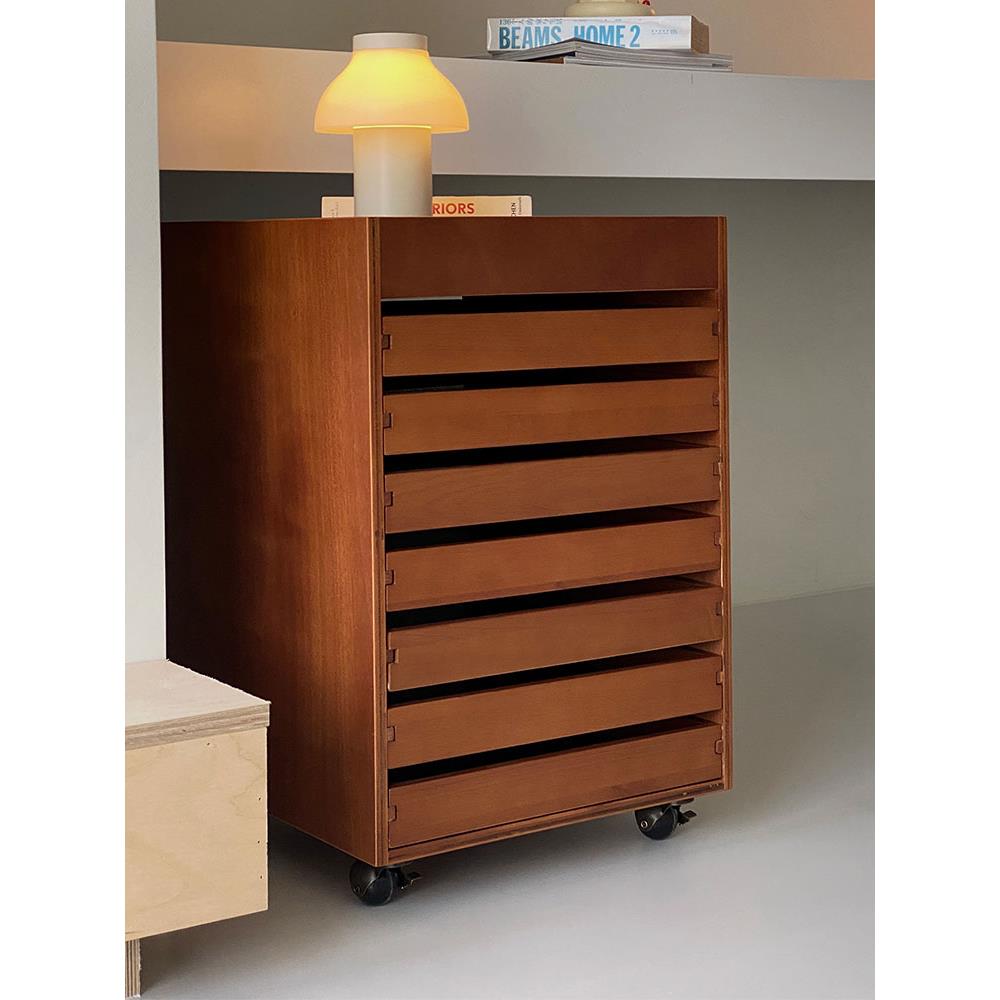 实木移动抽屉式文件收纳柜北欧办公室书房家用日式储物桌底下架子