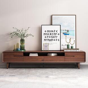 全实木电视机柜客厅家用落地新中式茶几组合小户型胡桃色现代简约