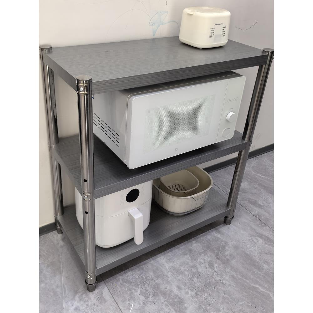 碳钢厨房置物架3层微波炉收纳整理储物货架烤箱饭店灶台架子落地