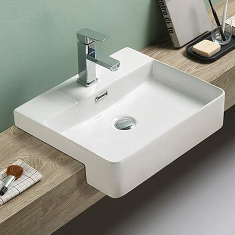 酒店工装嵌入式台盆半嵌入式台中盆洗手盆方形台上盆半挂式洗脸盆