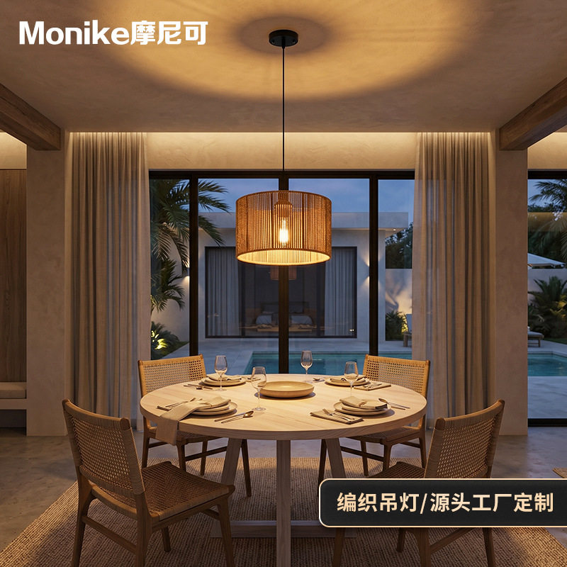跨境led藤艺简约餐厅室内吊灯装饰铁艺床头过道吧台代发中山灯具