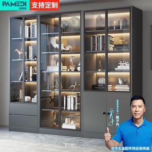 组合书柜轻奢玻璃门家用客厅展示柜一体整墙定制实木书架储物柜