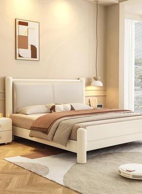 法式奶油风白色1.8m实木床简约现代主卧1.5m双人床小户型储物婚床