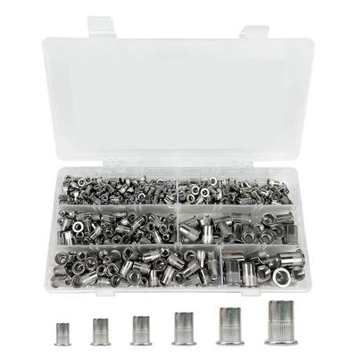 328PCS盒装M3-M10/304不锈钢平头螺纹铆钉螺母组合套件