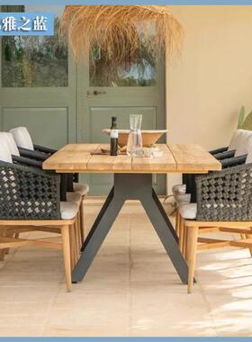 庭院户外柚木桌椅别墅花园露天餐桌椅组合度假村北欧户外实木长桌