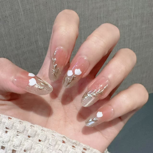 手工甲猫眼穿戴甲中长款 透明爱心花朵可拆卸美甲贴片高级感指甲贴