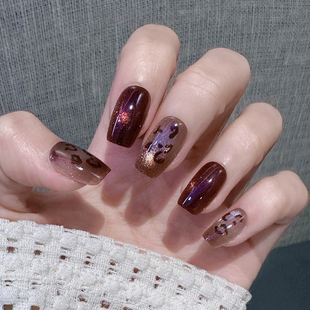 手工穿戴甲豹纹美甲贴片短款 高级感显白可拆卸指甲片轻奢假指甲片