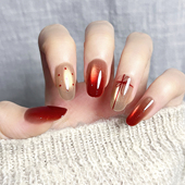 长短可选 红色渐变穿戴甲显白美甲贴片手工甲猫眼气质指甲贴片