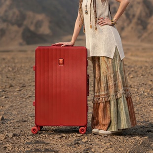 袋鼠红色行李箱结婚陪嫁女2025新款 皮箱子24寸粉色红 拉杆旅行密码