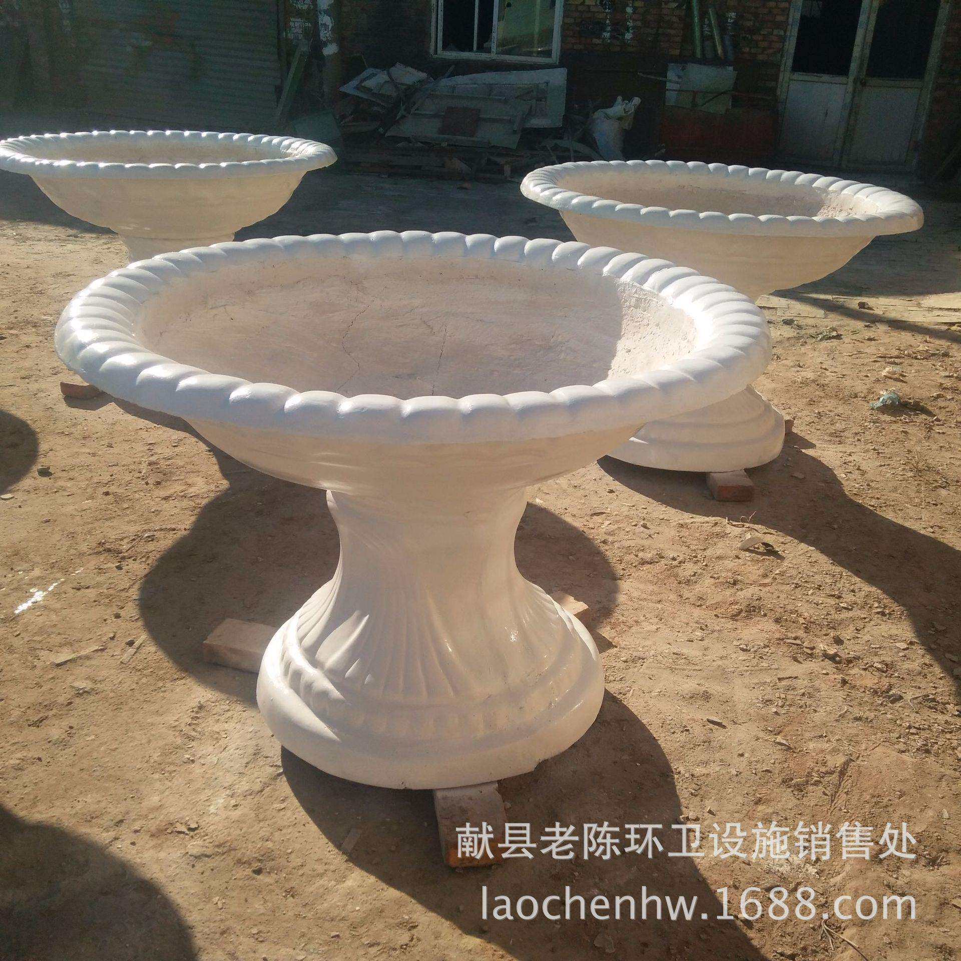 供应户外无机玻璃钢花盆圆形花钵圆形花坛广场绿化物业花箱白色