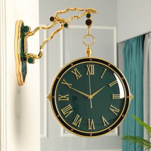 现代轻奢简约客厅北欧两面钟表中式石英钟创意时尚静音双面挂钟