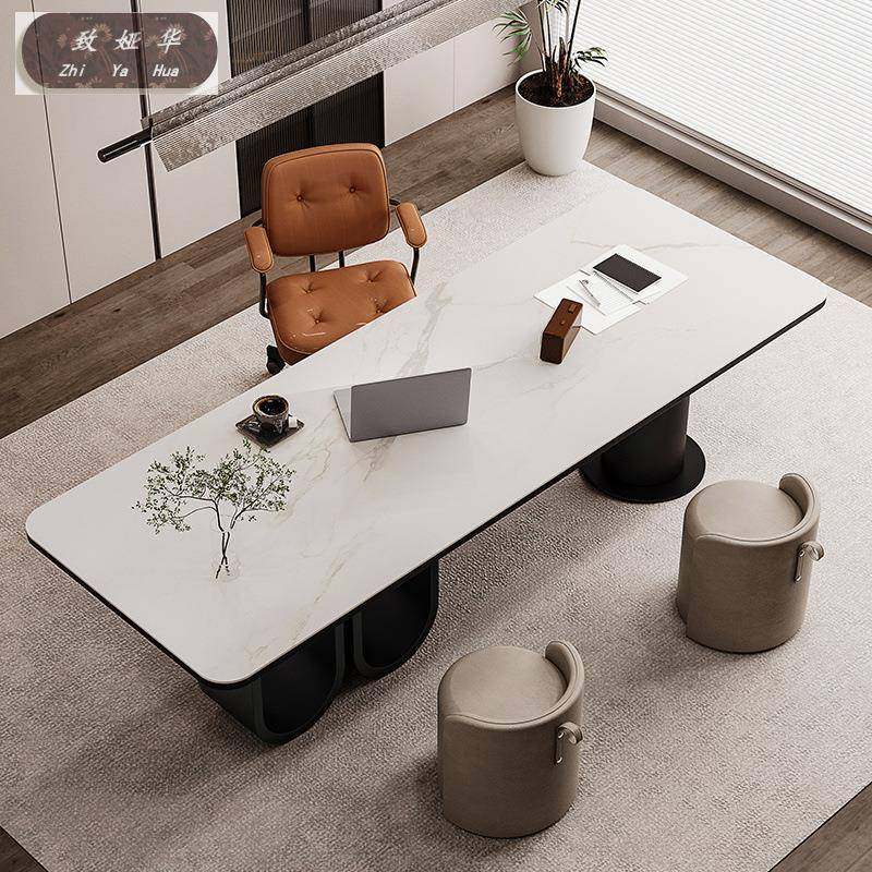 老板桌工作台现代简约岩板电脑办公桌书桌设计师意式极简轻奢高端