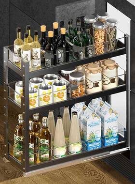 ft玻璃调味拉篮厨房橱柜开门抽屉式小尺寸调味料篮窄厨柜矮篮