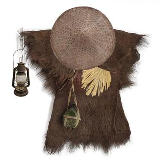 80年代老物件老式斗笠蓑衣斗篷雨衣怀旧复古农村竹编装饰品摆件