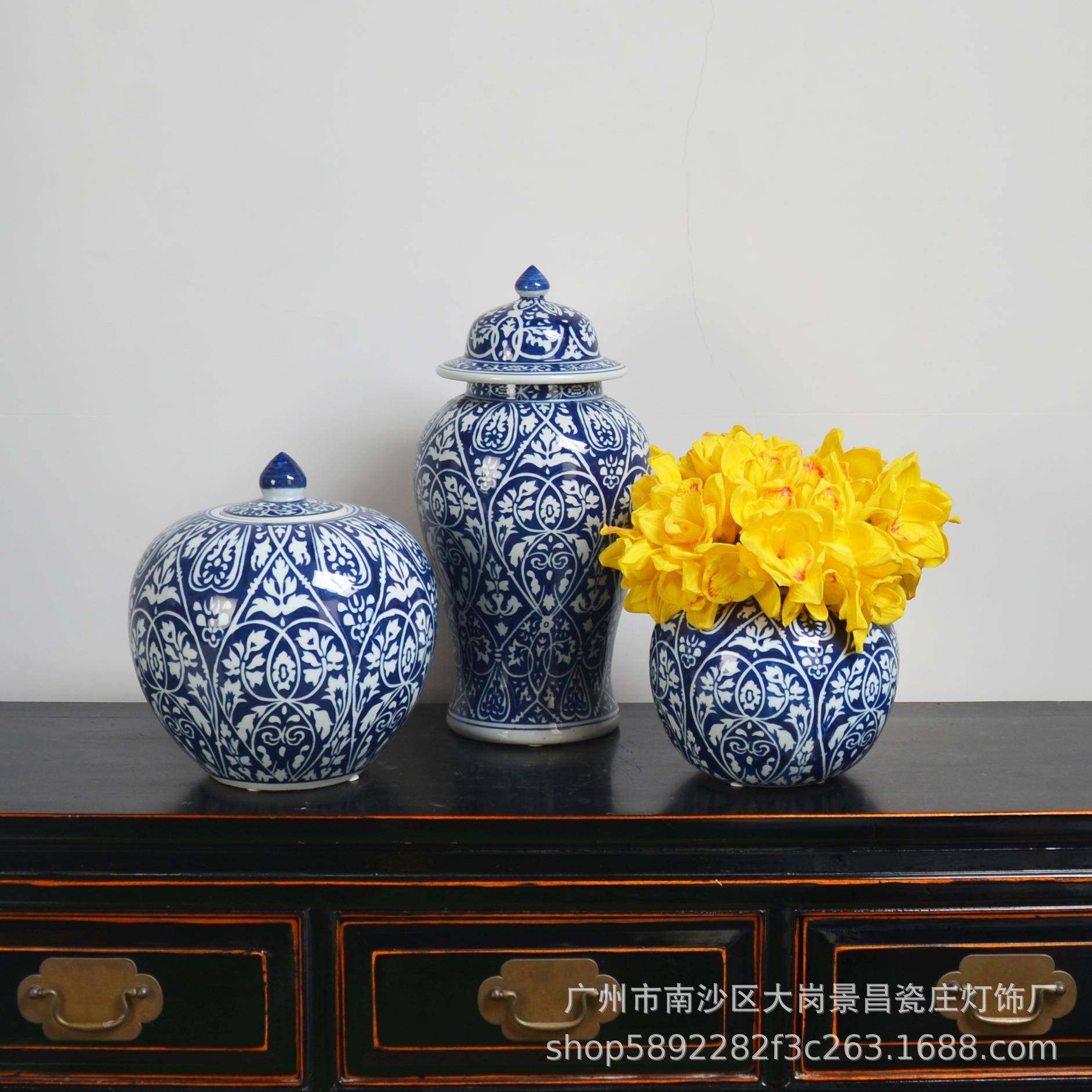 景昌中式青花花纹客厅玄关陶瓷将军罐花瓶,机械设备,其他机械设备,淘宝优惠券,粉丝福利购,淘宝优惠卷