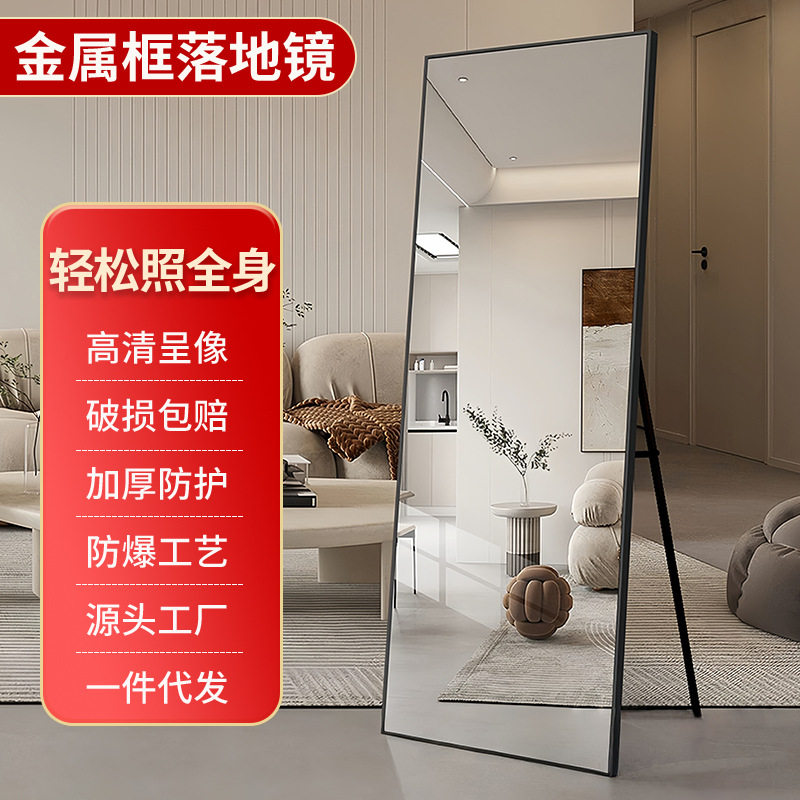 镜子穿衣镜家用落地全身镜衣帽间贴墙自粘金属框试衣镜代发极简风