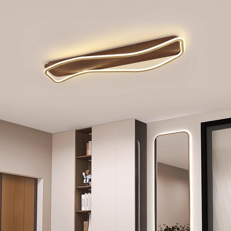 走廊灯过道灯现代简约入户玄关灯家用阳台衣帽间长方形木纹吸顶灯