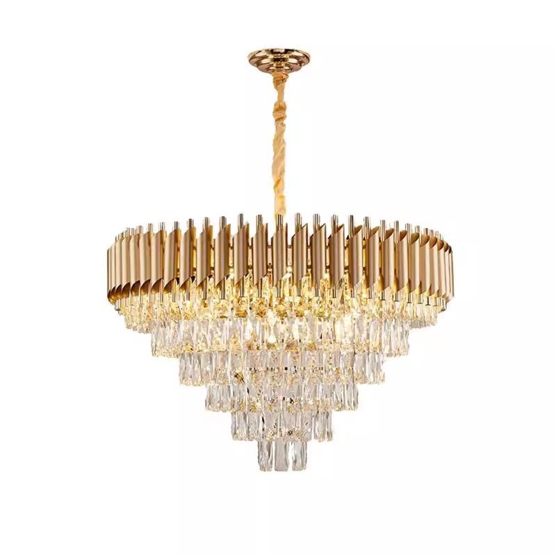 法式轻奢水晶吊灯黑金色高级感圆形客厅灯饰餐厅卧室大灯中山