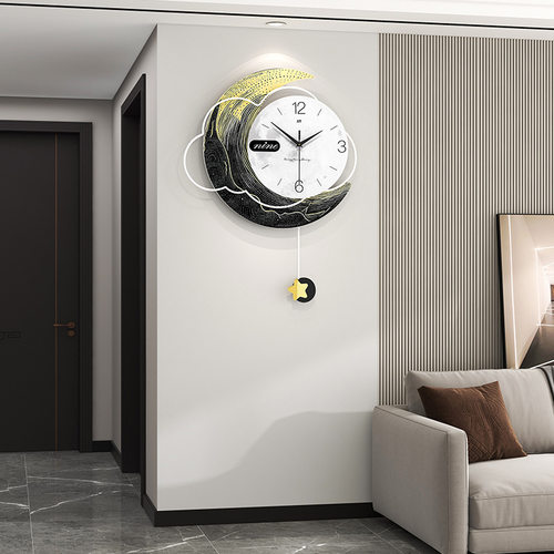 现代创意挂钟客厅高级感家用背景装饰钟表挂墙免打孔简约静音时钟