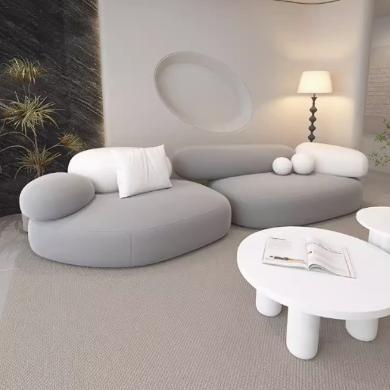 意式极简沙发鹅卵石设计师创意沙发客厅小户型美容院接待区休息区