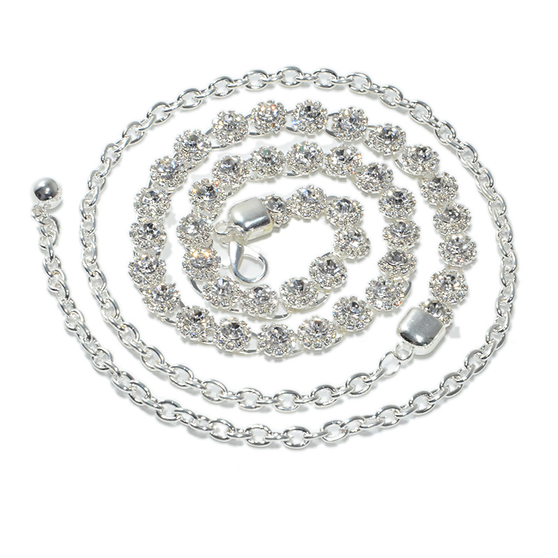 新款肚皮舞大颗水钻腰链 女士水兵舞闪耀水钻镶嵌金属链条腰链