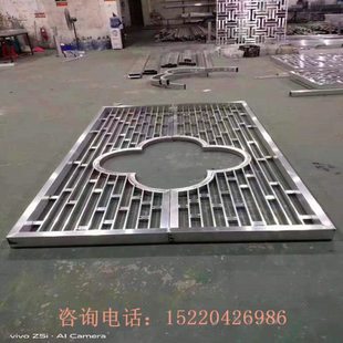 定制铝合金花格门窗装饰仿古木纹中式铝窗花庭院玄关复古雕刻屏风