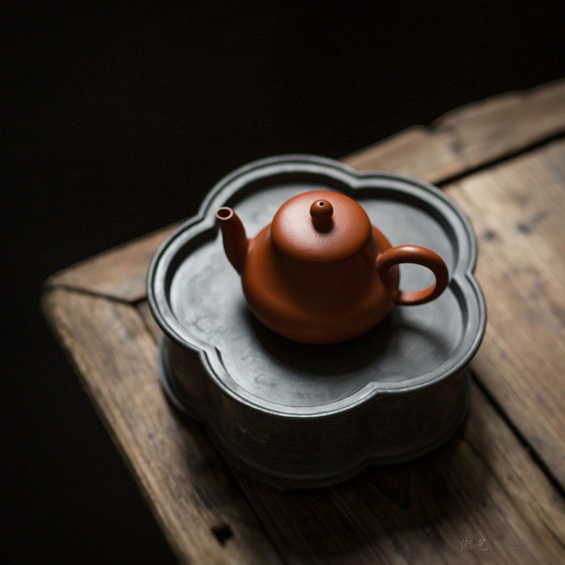颜吉利锡茶盘壶承干泡台茶壶托茶船茶海古锡建水潮汕老茶器