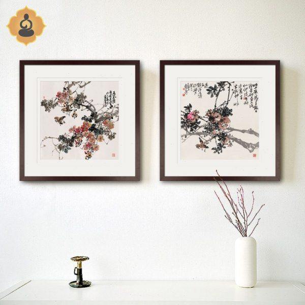 斗方写意花鸟国画客厅玄关书房餐厅办公室现代中式装饰画实木画框,家居饰品,国画,淘宝优惠券,粉丝福利购,淘宝优惠卷