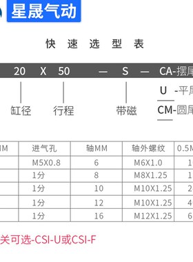 亚德客型MA20X50S-CA不锈钢迷你气缸双作用复动带磁可调小型气缸