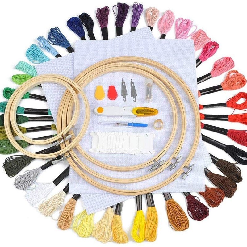 新款5个竹绣圈100色绣花线绣布配件工具十字绣套装AC148