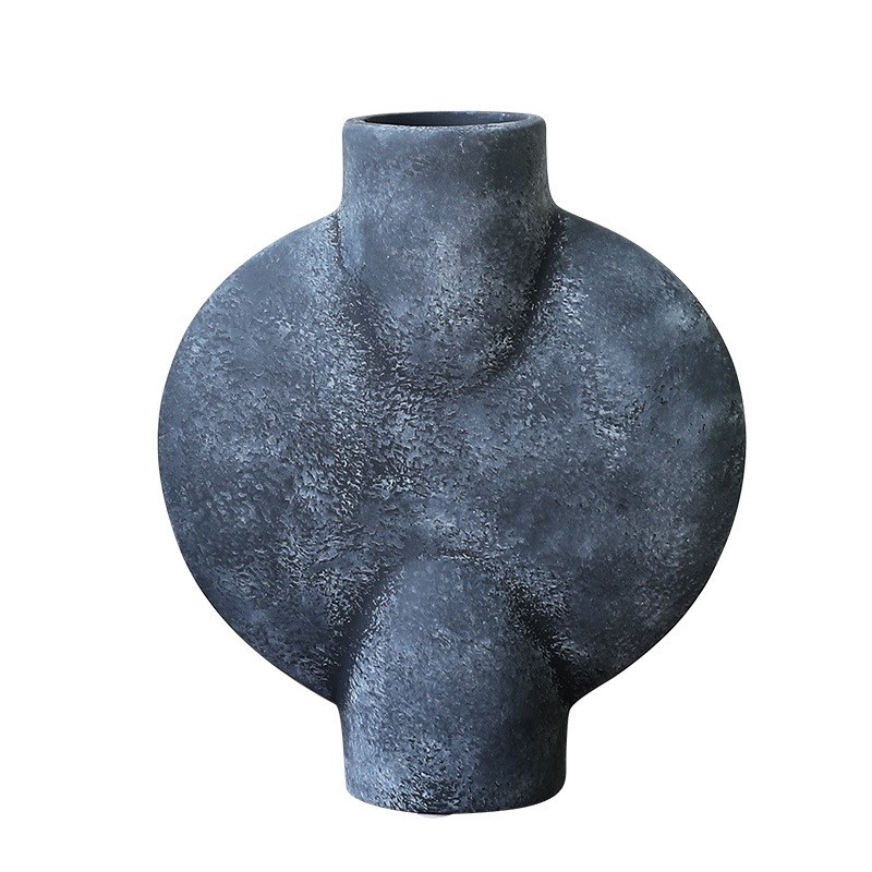 美式乡村陶瓷抽象做旧花瓶摆件不规则样板房售楼处桌面软装饰品