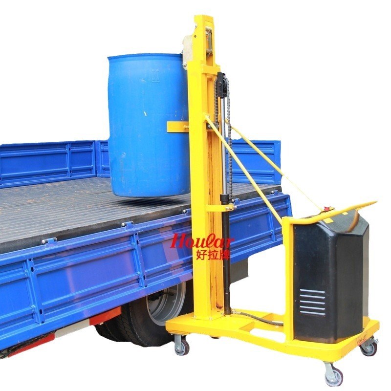 现货供应DT300直角支腿电动油桶堆高车半自动双鹰嘴升降油桶车