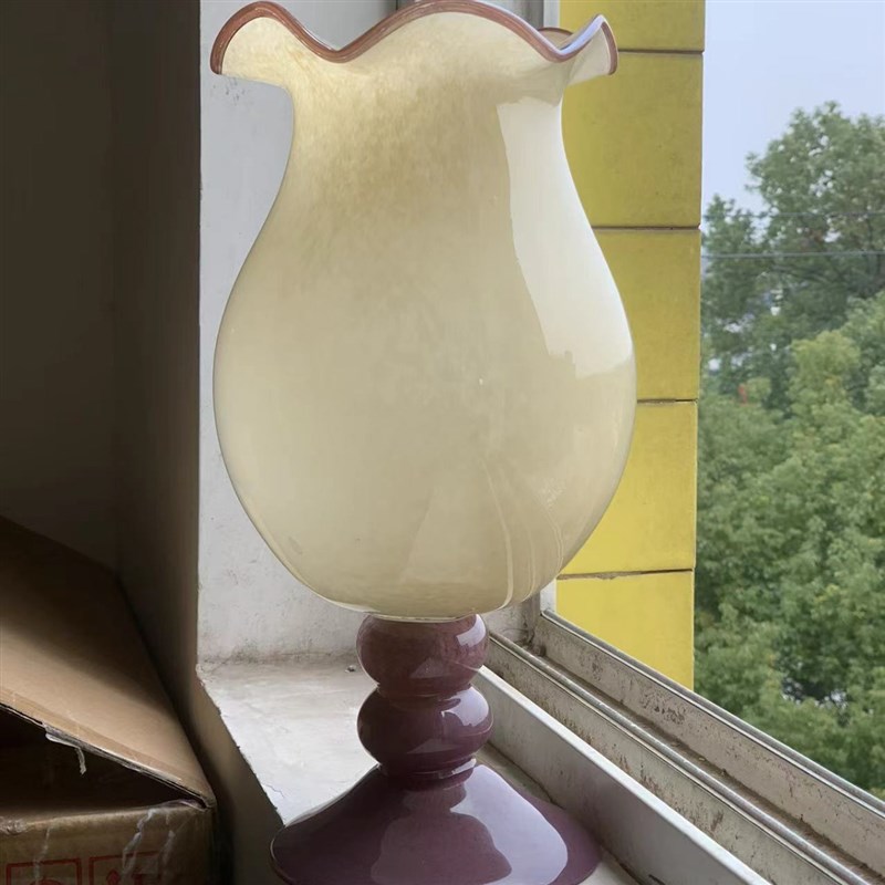 法式中古风奶黄紫底铃兰花朵风灯花瓶装饰高级感客厅斗柜玻璃花器