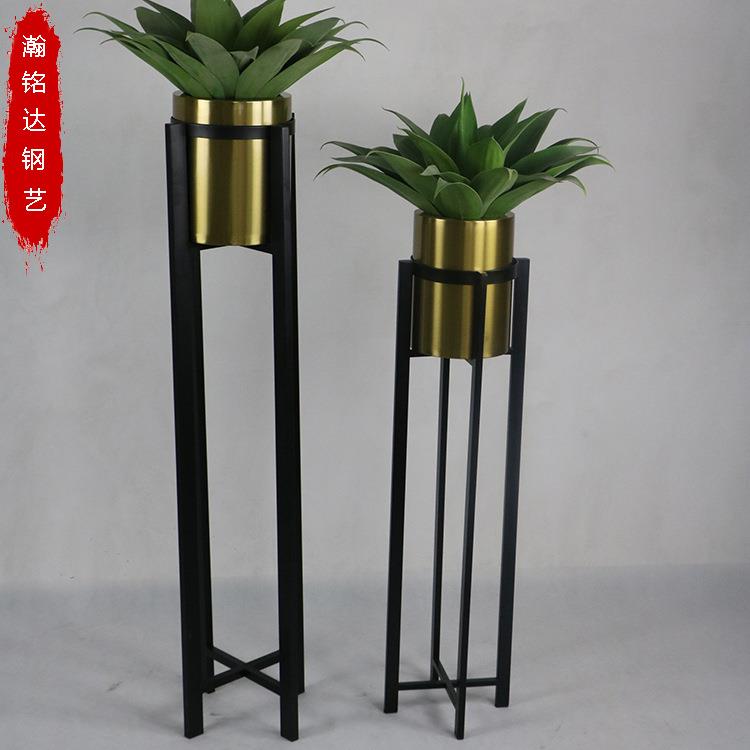 一手货源金属烤漆黑色花架KTV酒店软装摆放花插不锈钢香槟金花盆