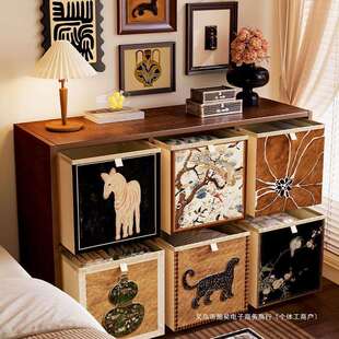 中古风收纳箱卡莱克格子柜非藤编收纳盒整理盒子布艺收纳筐收纳箱