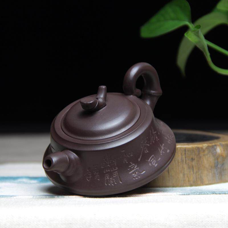 宜兴迷你紫砂壶竹段一品竹纯手工老紫泥小茶壶一人壶对嘴喝竹节壶