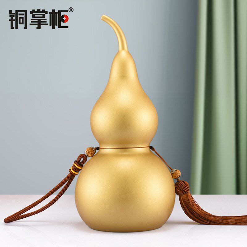铜葫芦摆件空心开口金葫芦挂件黄铜葫芦工艺品大号家居办公室装饰